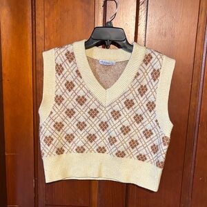 Cream and Brown Argyle V-Neck Sweater Vest